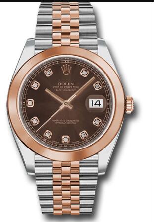 Replica Rolex Steel and Everose Rolesor Datejust 41 Watch 126301 Smooth Bezel Chocolate Diamond Dial Jubilee Bracelet